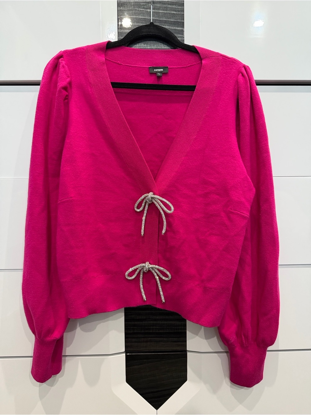 Express Bright Fuchsia Tie-Front V-Neck Cardigan